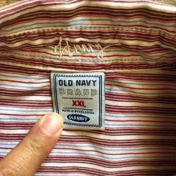 OLD NAVY red white striped button down long sleeve youth boy shirt XXL - Picture 3 of 3